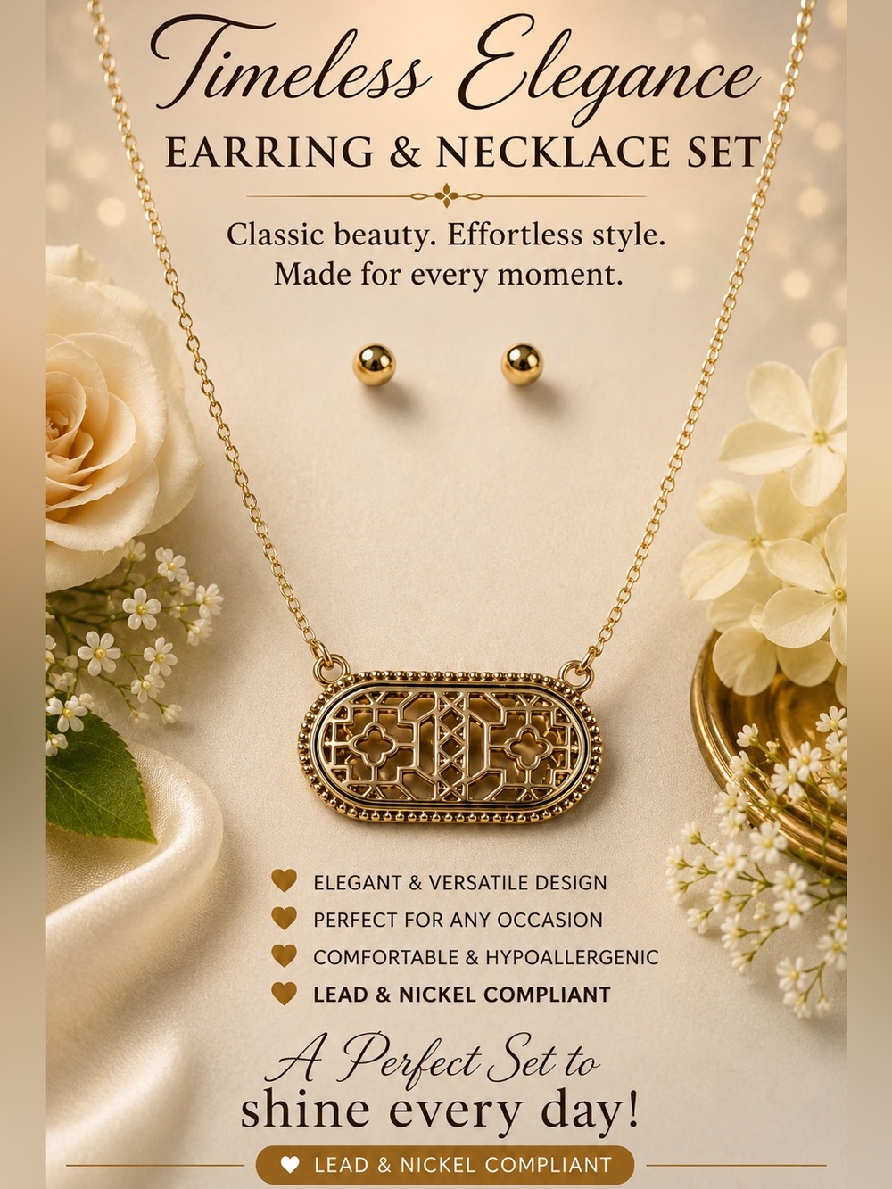 Necklace & Earring Set in Gold Tone
